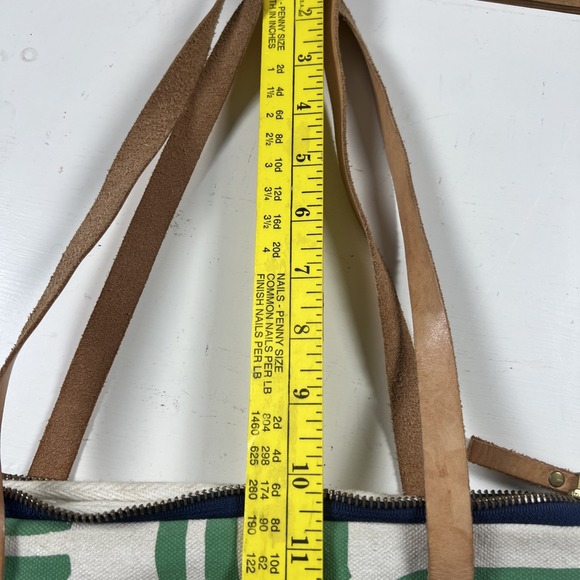 ANTHROPOLOGIE ERIN FLETT CANVAS BAG IVORY Green Blue Leather Double Strap - Picture 12 of 14